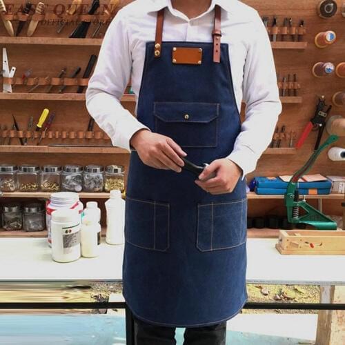 Denim work barista aprons pinafore coffee restaurant cook waiter waitress barbecue cooking kitchen apron DD1159