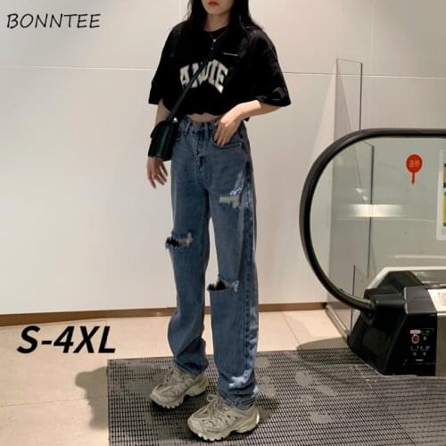 Jeans Women Large Size Sexy Ladies Clothing Hole Loose Summer Newest Full Length Trousers Fashion Popular Holiday Simple Chic