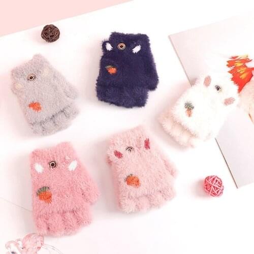 Stretchy Knitted Warm Half Finger Gloves Mittens for Child Winter Warm Must Have Golves Outdoor Riding Wearing