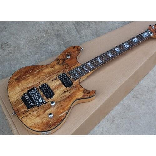Factory Outlet-6 Strings Natural Wood ColorElectric Guitar with Bark Grain Veneer,Humbuckers Pickups,Rosewood Fretboard
