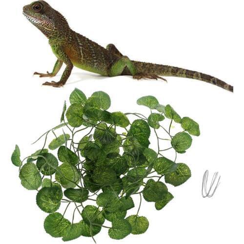 Artificial Vine Reptile Terrarium Box Habitat Decoration Lizard Green Fake Plants Leaves