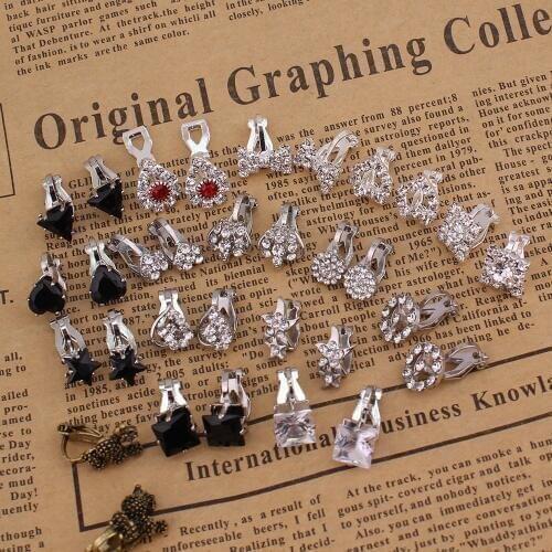 GRACE JUN Rhinestone Crystal Heart Crown Geometric Clip on Earrings No Pierced for Gril Kids Fashion Cute Ear Clip No Allergy