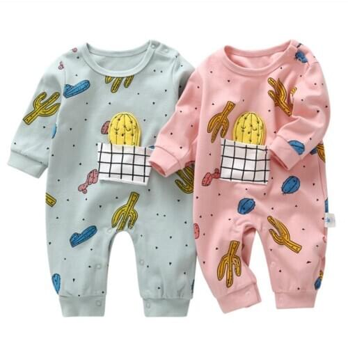 Newborn Baby Boys Clothing baby Girls Jumpsuit Autumn Winter Long-Sleeve Cactus Printed Pink Lovely Outfit Infant Cotton Romper