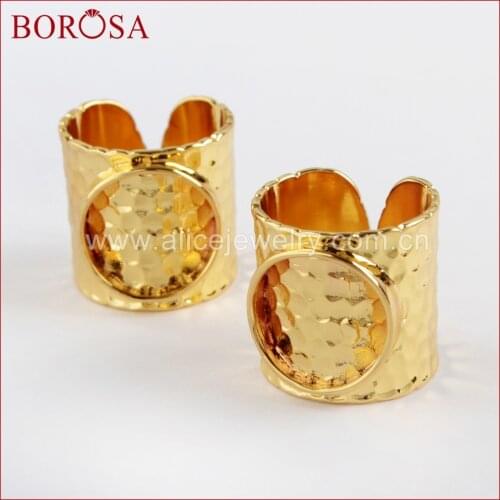 BOROSA 10/20PCS Gold Color Brass Round Blank Ring Base Metal Rings Settings for Druzy Gems Ring Jewelry Making PJ114-G