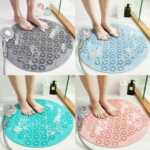 21.6" Dia Round Shower Mat with Drain Holes PVC Massage Bath Foot Scrubber