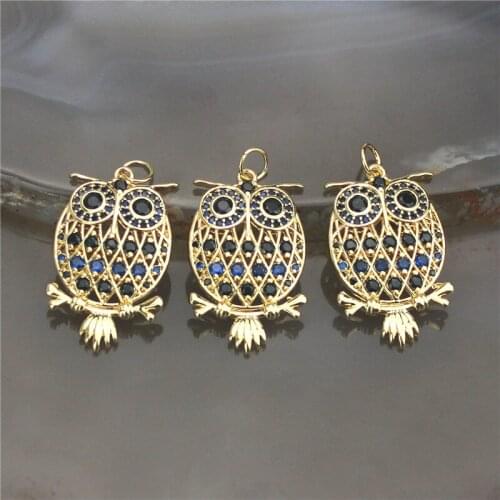15*25mm 15pcs/lot High quality cz pendant,owl shape cubic zircon charm jewelry,bracelet/necklace component wholesale