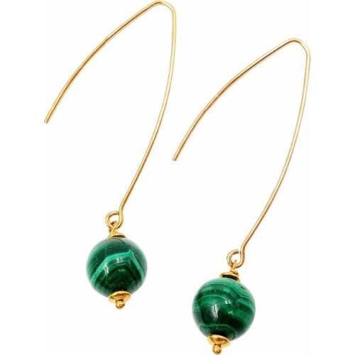 Lii Ji Natural Malachite 10mm beads,925 Sterling Silver Drop Earrings