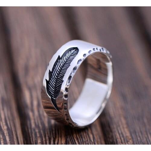 European and American creative mens new open ring geometric personality leaves feather ring adjustable ring new