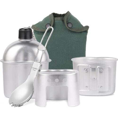 Military Canteen Cup Camping Wood Stove Set Outdoor Canteen Cup Foldable Spork Outdoor Stove for Camping Hiking Backpacking