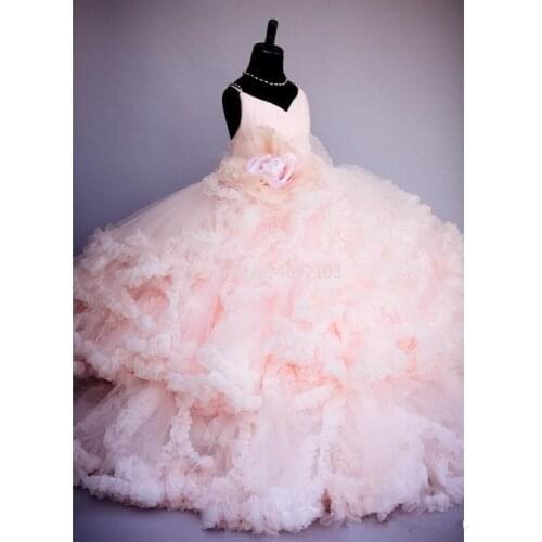 Customize White Ivory Pink Flower Girl Dresses Wedding Kids Ball Gowns Tiered Ruffles Backless First Communion Clothes For Girls