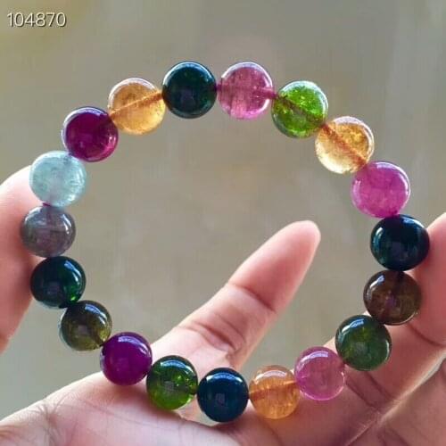Natural Colorful Tourmaline Quartz Crystal Gems Round Beads Woman Man Brazil Reiki Bracelet Tourmaline 10mm AAAAAA Certificate