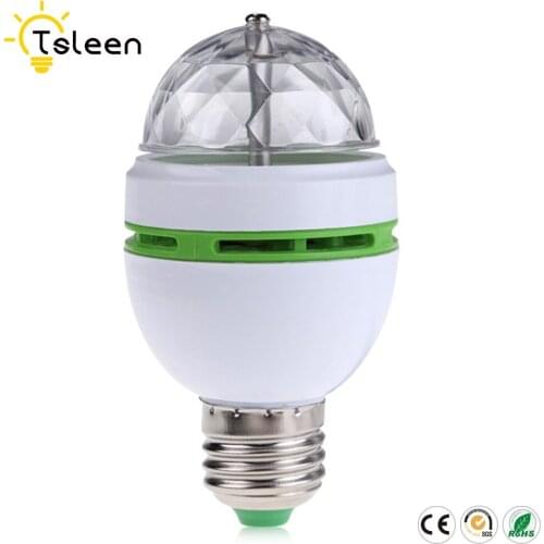 New Arrivals E27 Led Mini Crystal Auto Rotating Colors Changing Light Bulb Party DJ 3W RGB Bulb Socket Edison Screw High Quality