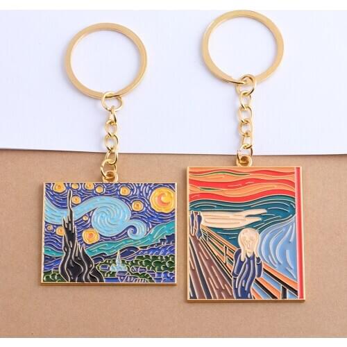 New Van Gogh Classic Oil Painting Keychain Cry Starry Moon Night Sky World Famous Painting Keychain Artist Collection Gift