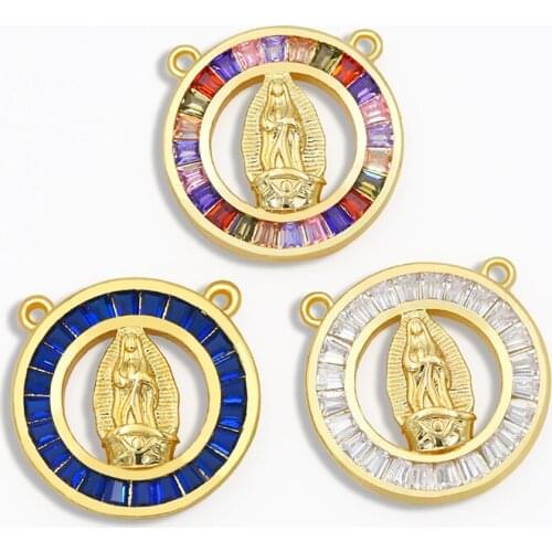 OCESRIO DIY Gold Virgin Mary Pendant For Women MulticolorCoin Pendant CZ Nacklace Pendant Jewelry Making Supplies pdta036