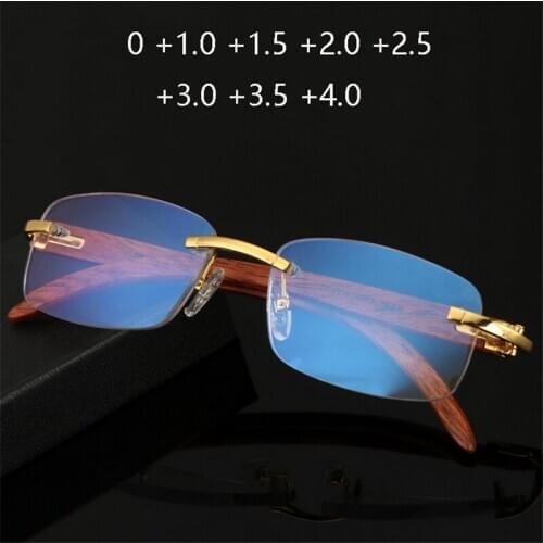 New Wooden Legs Frameless Anti-blue Light Reading Glasses Women Men Radiation protection Reader Eyeglasses +1.0 To +4.0