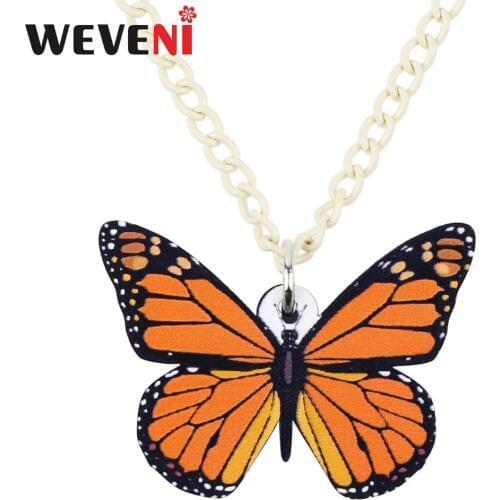 WEVENI Acrylic Monarch Butterfly Insect Necklace Pendant Chain Collar Trendy Jewelry Charms For Women Girl Bijoux Wholesale