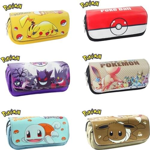 Cartoon Pokemon Pencil Case Pikachu Pencil Case Boy Girl School Pencil Bag Cute Coin Pouch Double Zipper Pen Bag Christmas Gifts