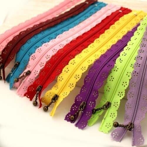 20cm length Multi color Water-drop Shape Slider Lace Zippers 16 colors Tailor Zippers for DIY Sewing macaron bags wallet
