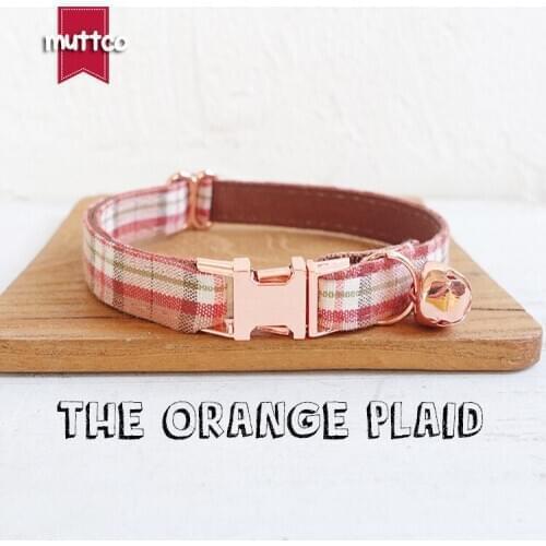 MUTTCO retail with rose gold high quality metal buckle collar for cat THE ORANGE PLAID design cat collar 2 sizes UCC042M