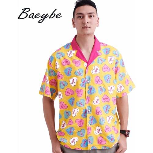 Summer Solid Heart Pattern Print Shirt Homme Stylish Hawaiian Casual Top Man Regular Short Sleeve Turn-Down Collar Shirts