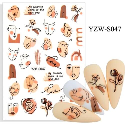 Self-adhesive 3D Stickers for Nails Woman Face Line Rose Flower Nail Art Decorations Autumn Fashion Sticker Women Girl Nail Foil