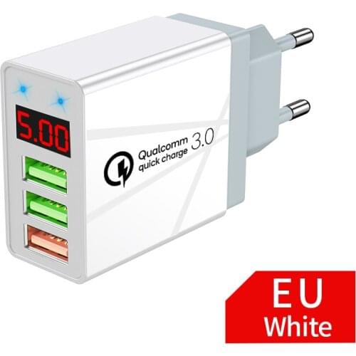 Elough 5V 3A 30W Digital LED Display Quick Charge 3.0 USB Charger For iPhone Xiaomi Samsung Huawei Fast Charging Wall Charger