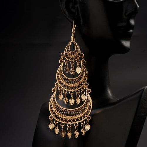 Vintage Earrings for Women Moon Shape Hanging Dangle Drop Earrings Arabic Luxury Bridal Earrings Set In Gold