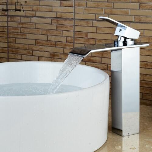 Vidric Tall Waterfall Vessel Bathroom Hot & Cold Faucet Sink Square Basin Mixers Chrome Water Tap for Bathroom Sink Mixer Tap EL