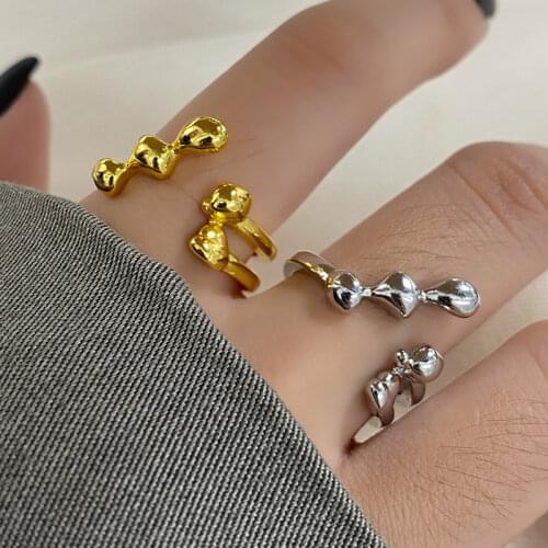 ANENJERY 925 Sterling Silver Geometric Lava Rings For Women Exaggerated Personal Open Rings European Style Jewelry