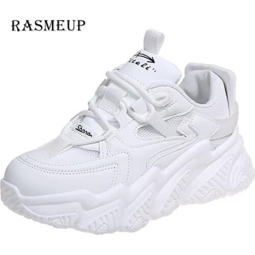 RASMEUP New 2021 Patchwork Mesh Leather Women Casual Shoes Breathable Rubber Heels Sneakers Lace Up Zapatos De Mujer Design