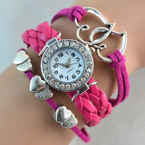 Women Fashion Girls infinity double heart Bracelet Watch with rhinestone