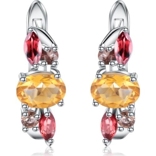 GEMS BALLET 100% 925 Sterling Silver Gemstone Elegant Stud Earrings Natural Citrine Garnet Smoky Quartz for Women Fine Jewelry