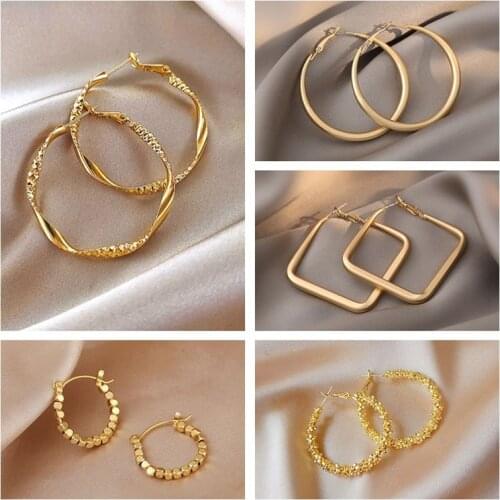 2021 Trend New Geometric Hoop Earrings for Women Big Circle Square Hanging Dangling Drop Earrings Gold Metal Womens Jewelry