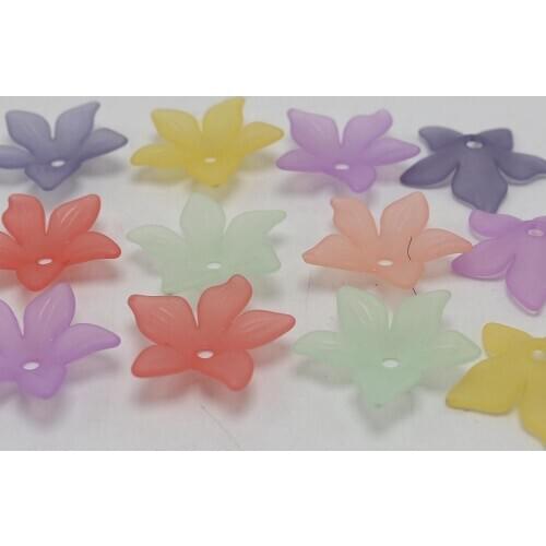 100 Mixed Color Frosted Acrylic 5-Petal Blossom Flower Beads Cap 22mm Jewelry