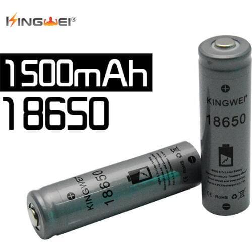 2018 Brand KingWei Gray 1500mah Pointed Battery 18650 3.7 v Li ion Rechargeable BatteryHigh Quality Battery