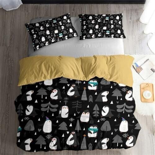 HELENGILI 3D Bedding set Penguin Print Duvet cover set lifelike bedclothes with pillowcase bed set home Textiles #2-02