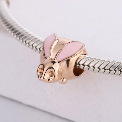 925 Sterling Silver Animal Series With Diamonds And Rose Gold Pink Rabbit Shape Pendant Charm Bracelet DIY Jewelry For Pandora