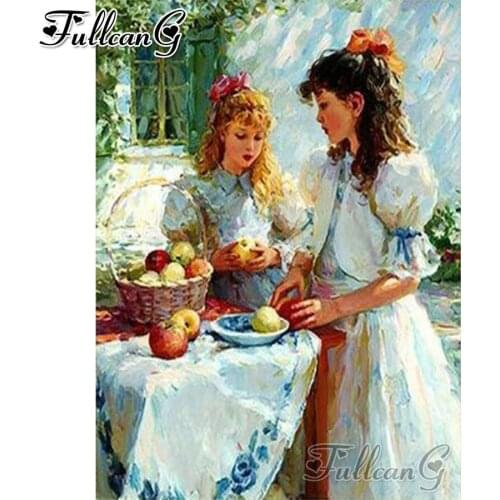 FULLCANG Afternoon tea abstract girl diy 5d mosaic diamond painting full square round drill rhinestone embroidery sale FC3260