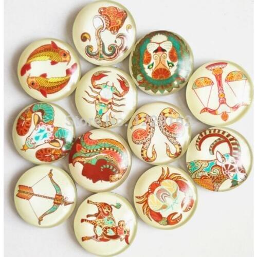 Free shipping (12pcs/lot) Constellation Crystal Glass fridge magnet Round Cartoon animal message sticker Home Decor kids gift