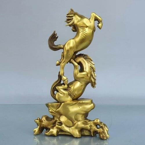 Free shipping 25CM Classic And Graceful Two-Horse Dance Acrobatic Performance Bronze Statue