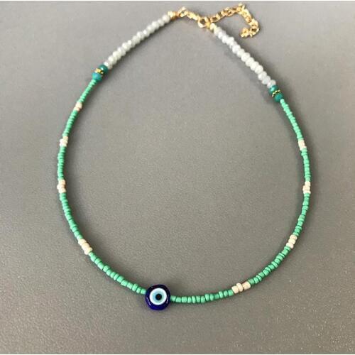 Bohemian Summer Crystal Beaded Evil Eye Choker Necklace Women Fashion Statement Beads Bohe Jewelry Egirl Aesthetic Accessories