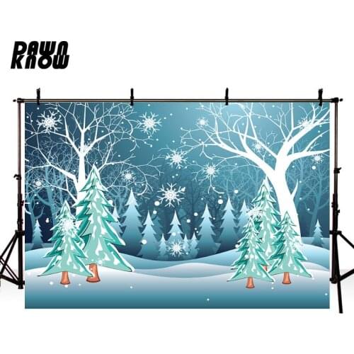 DAWNKNOW Merry Christmas Cartoon Forest Photography Background Snow Backdrops Family Children Photocall Photo Studio lv1091