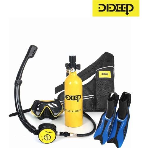 DIDEEP 1L Scuba Diving Tank Mini Oxygen Cylinder Set Respirator Snorkeling Tube Diving Glasses Swimming Fin Snorkeling Equipment