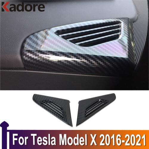 For Tesla Model X 2016 2017 2018 2019 Carbon Fiber Air Conditonnal Vent Cover Trim AC Outlet Panel Frame Interior Accessories