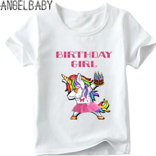 Girls Unicorn Number 1-11 Cartoon Print T-shirt Children Happy Birthday Present Clothes Kids Summer Funny Baby T shirt,HKP5250