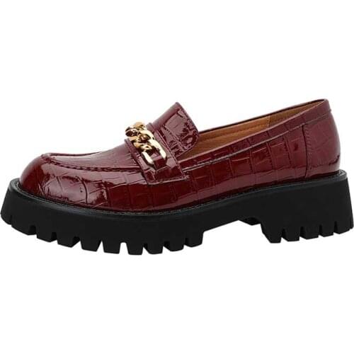 GUIDIBASIC 2021 Fashion British Style Women Shoes Genuine Leather Round Toe Chain Decoratio Platform Shoes Women n