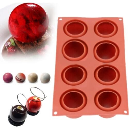 JX-LCLYL Silicone 8 Holes High Ball Shaped Chocolate Cake Mold Baking Mousse Decor Tools