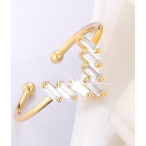 Exquisite Shine Zircon V shape Adjustable Rings For Women Stainless Steel Fashion Punk Style Jewelry Anniversary Wedding Gifts