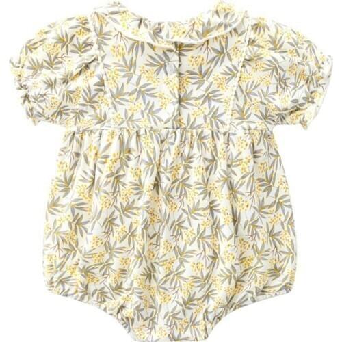 Newborn Kids Baby Girls Jumpsuits Romper Infant With Printed Flower Sunsuit Summer Hat Clothes Outfits Baby Onesie