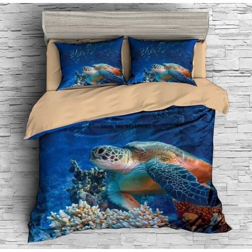 3D Bedding Sets Animals Turtle Printed Queen Size Down Quilt Covers and Pillowcases King Bed Linen Full Size Bed Set 2-3 Pieces